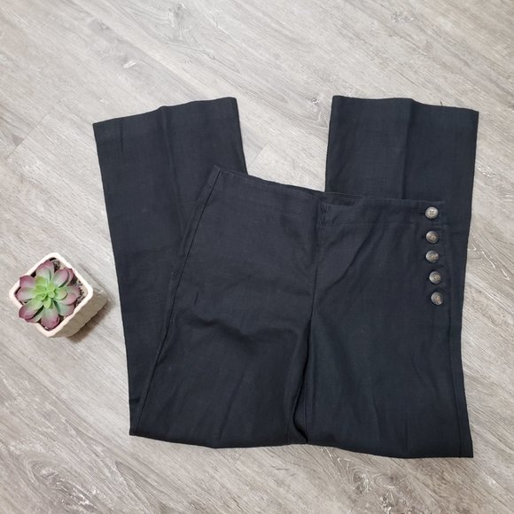 elevenses Pants - Elevenses Anthropologie Black Nautical Wide Leg Linen Tencel Blend Pants Sz 10